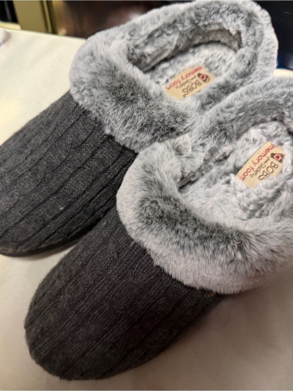 BOBS from Skechers Plush Gray Faux Fur Slippers